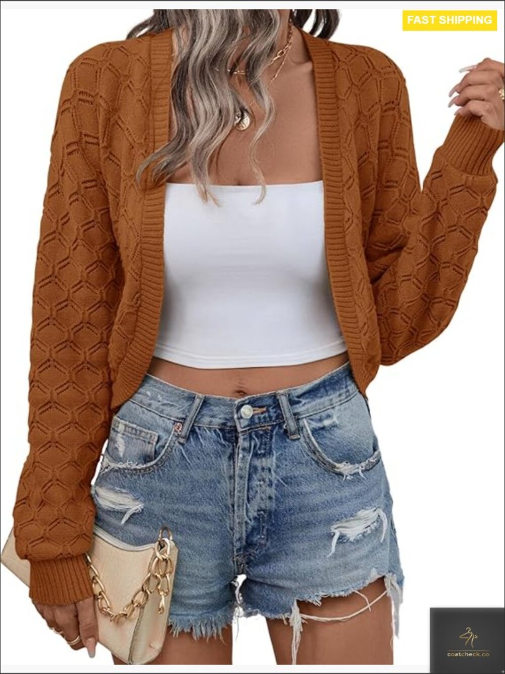 Cropped Cardigan Bolero Shrug Open Front Long Sleeve Knit Sweater Lightweight - Picture 1 of 7